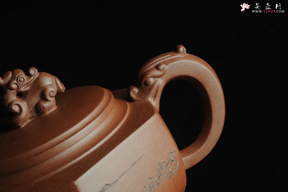 紫砂壶图片：美壶特惠 六方龙樽 刻绘山水 浑厚大气 - 宜兴紫砂壶网