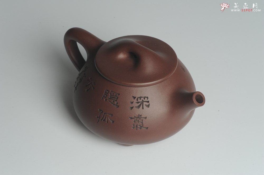 紫砂壶图片：美壶特惠 深丛隐孤芳 经典平盖小石瓢 满瓢（景舟石瓢）装饰菊花 泥料超好高档包装 做工灰常精致 - 宜兴紫砂壶网