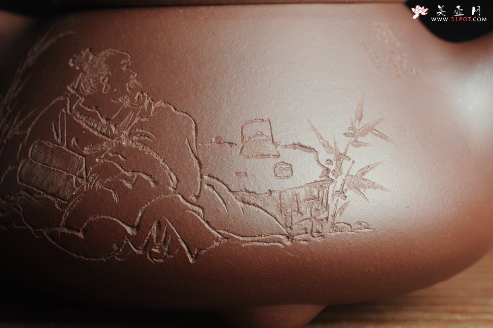 紫砂壶图片：贺岁新品 优质紫茄泥全手工高士煮茶图 闲饮一壶清风 文气满瓢 - 宜兴紫砂壶网