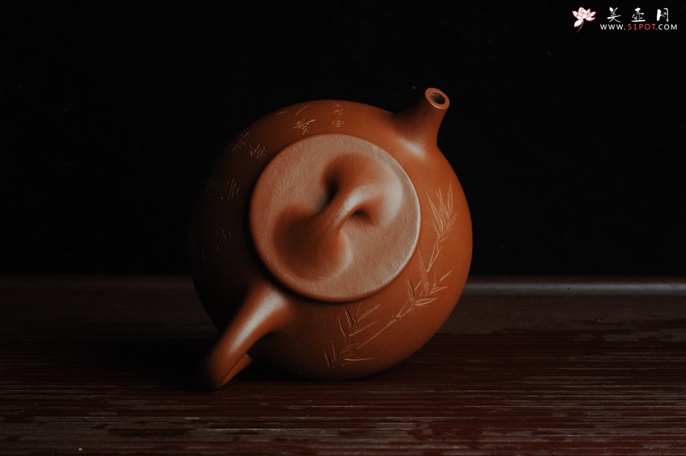 紫砂壶图片：优质朱泥全手工刻竹石瓢 天道无亲常与善人 - 宜兴紫砂壶网