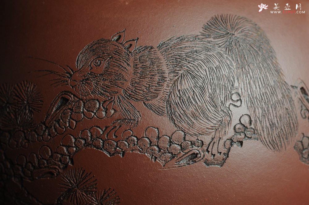 紫砂壶图片：美壶福利特惠 精工西施 精刻松鼠 - 宜兴紫砂壶网