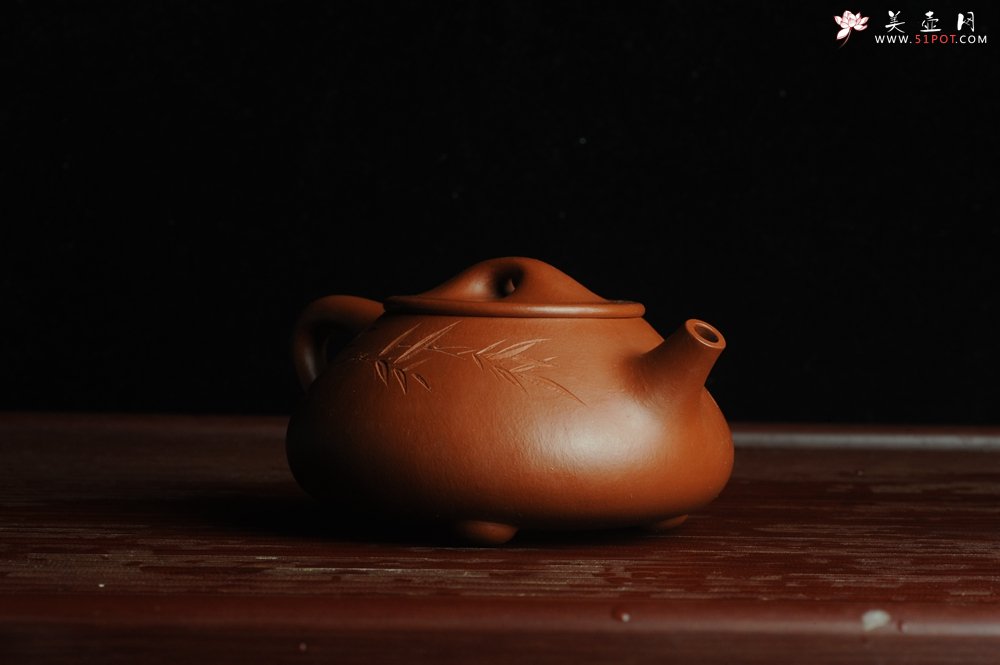紫砂壶图片：优质朱泥全手工刻竹石瓢 天道无亲常与善人 - 宜兴紫砂壶网