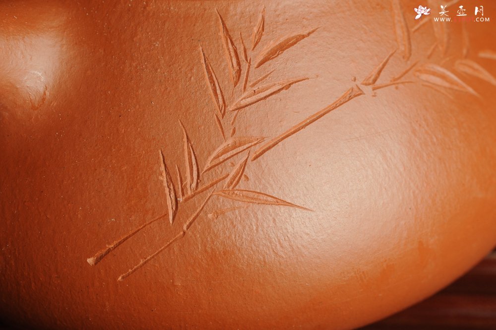 紫砂壶图片：优质朱泥全手工刻竹石瓢 天道无亲常与善人 - 宜兴紫砂壶网