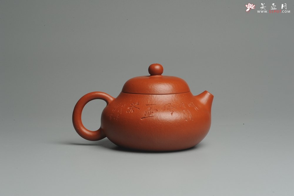 紫砂壶图片：优质赵庄朱泥全手工文旦 方健双刀文气装饰 - 宜兴紫砂壶网