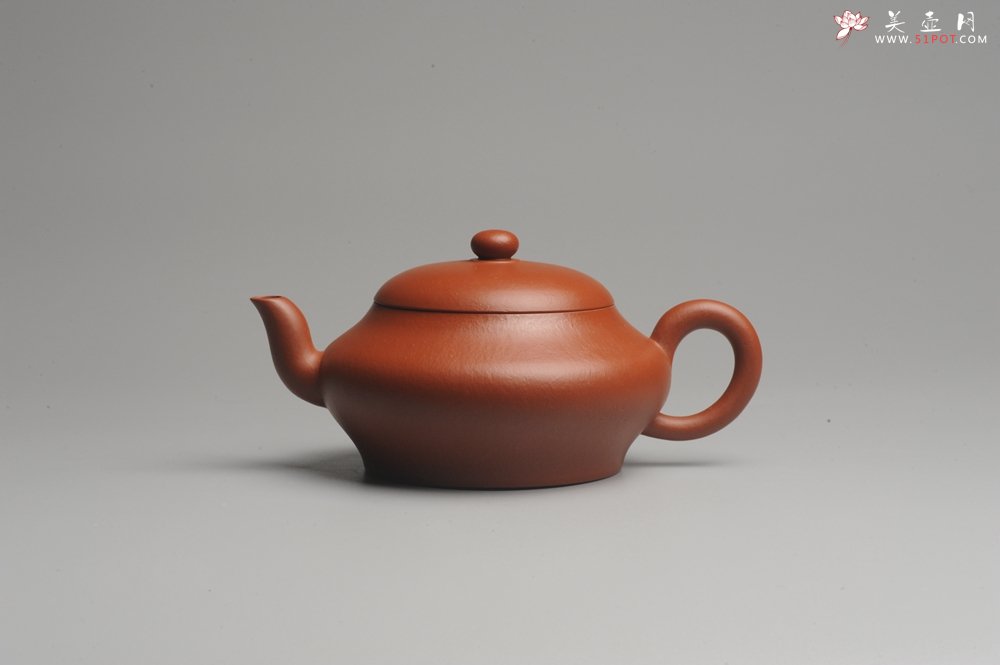 紫砂壶图片：小煤窑朱泥 全手工扁灯壶 端庄秀雅 - 宜兴紫砂壶网