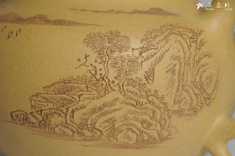 紫砂壶图片：美壶特惠 灰常好的本山段精工山水莲子壶 端庄秀雅 白云回望合 青霭入看无 - 宜兴紫砂壶网