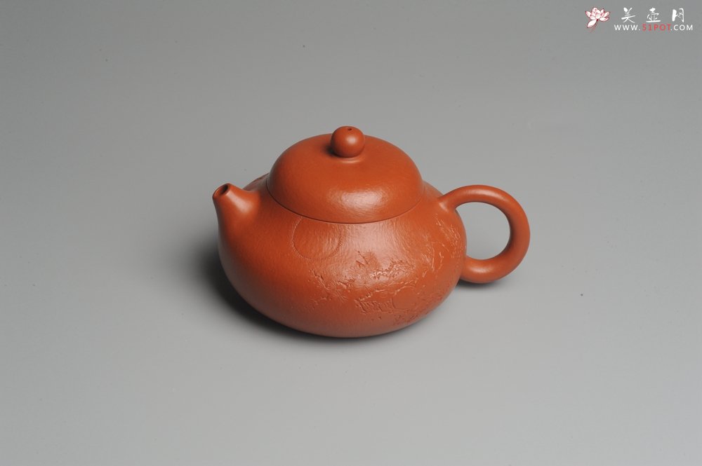 紫砂壶图片：优质赵庄朱泥全手工文旦 方健双刀文气装饰 - 宜兴紫砂壶网