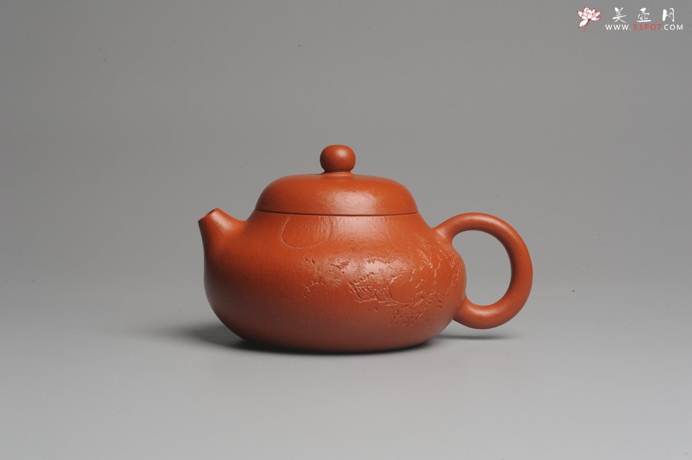 紫砂壶图片：优质赵庄朱泥全手工文旦 方健双刀文气装饰 - 宜兴紫砂壶网
