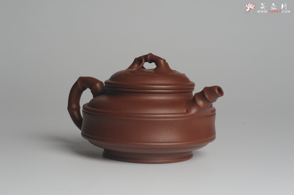 紫砂壶图片：美壶特惠 优质紫泥双线竹鼓二式 精神 - 宜兴紫砂壶网
