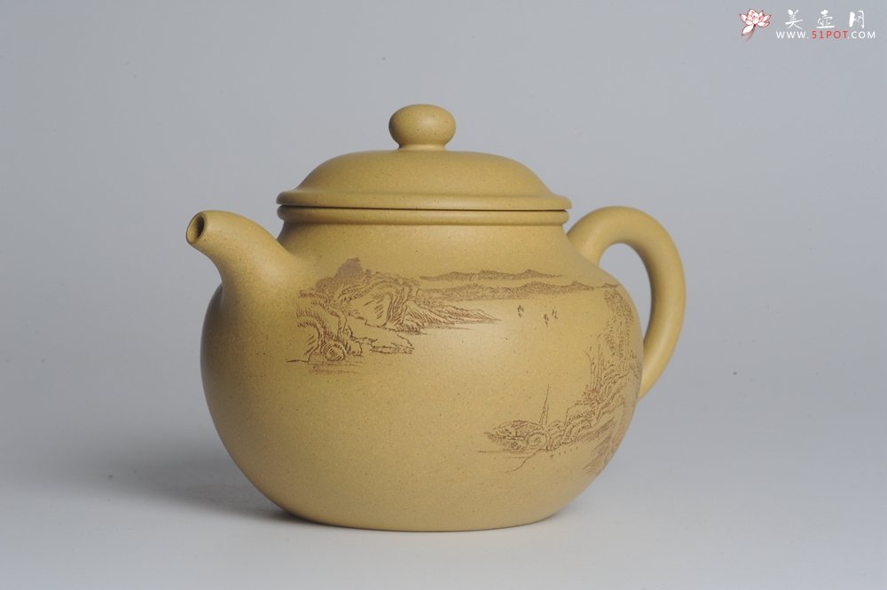 紫砂壶图片：美壶特惠 灰常好的本山段精工山水莲子壶 端庄秀雅 莫待明年花更好 当惜今朝春正浓 - 宜兴紫砂壶网