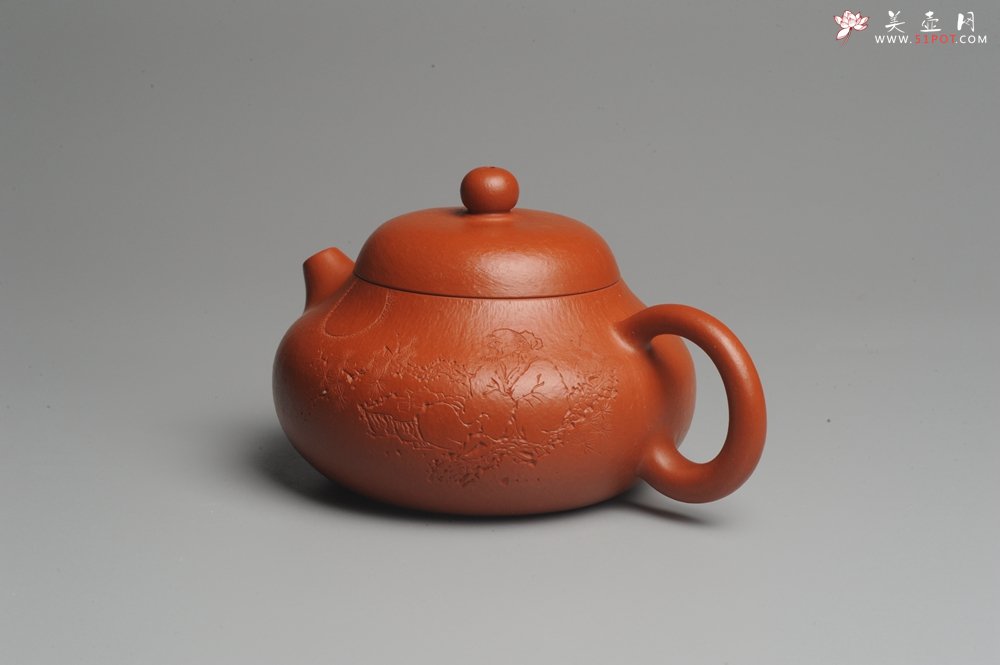 紫砂壶图片：优质赵庄朱泥全手工文旦 方健双刀文气装饰 - 宜兴紫砂壶网