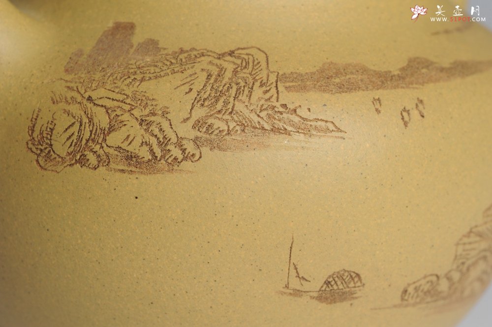 紫砂壶图片：美壶特惠 灰常好的本山段精工山水莲子壶 端庄秀雅 白云回望合 青霭入看无 - 宜兴紫砂壶网