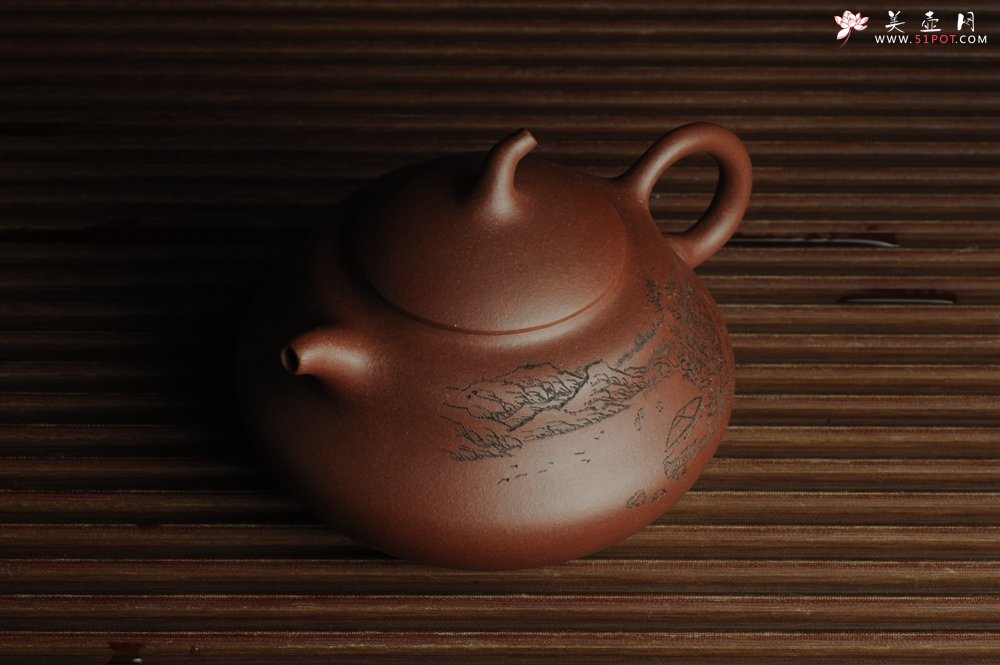 紫砂壶图片：美壶特惠 文气葫芦（福禄）壶 装饰山水 松风竹炉 - 宜兴紫砂壶网