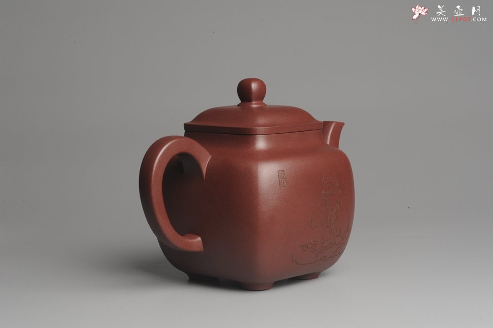 紫砂壶图片：实力派张海艳全手工重器鸣远四方 方健老师双刀装饰 浑厚大气 - 宜兴紫砂壶网