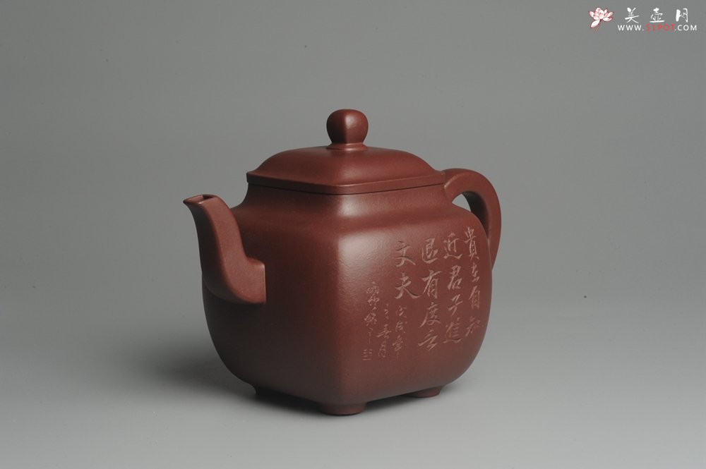 紫砂壶图片：实力派张海艳全手工重器鸣远四方 方健老师双刀装饰 浑厚大气 - 宜兴紫砂壶网