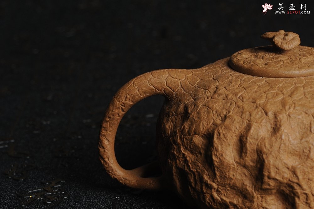 紫砂壶图片：美壶特惠 进步明显全手工黄金段泥灵芝供春壶 龚春 肌理丰富 - 宜兴紫砂壶网