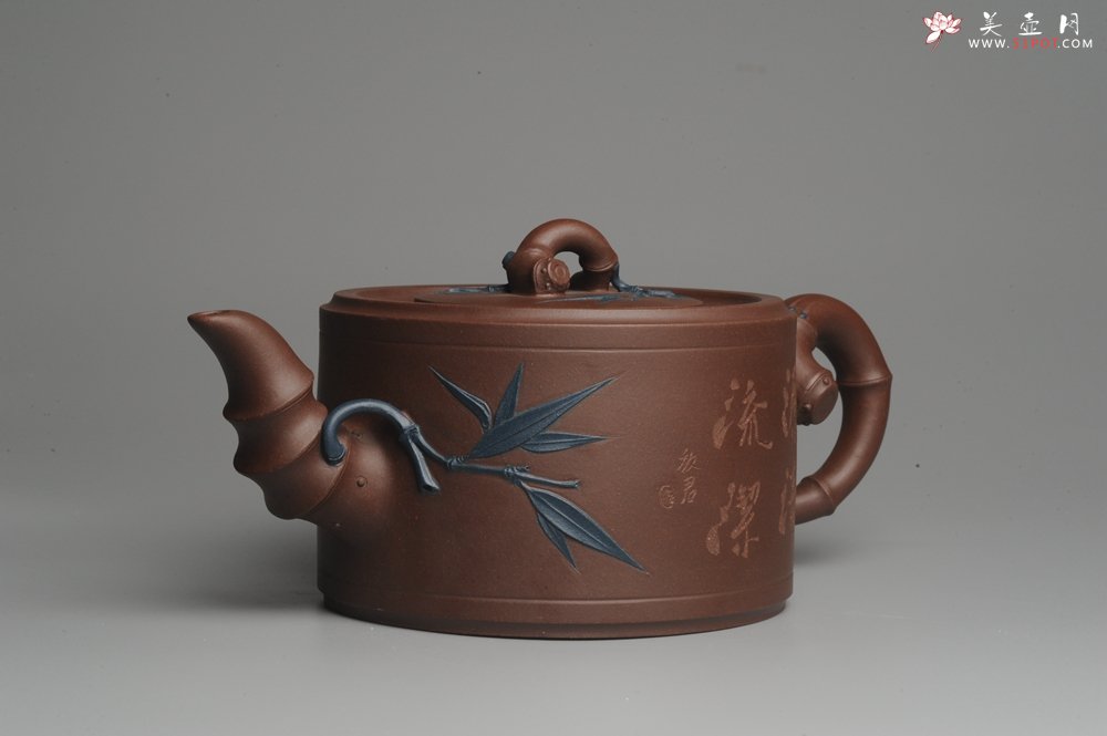 紫砂壶图片：精品大竹段壶 嵌盖难度大  气势磅礴 - 宜兴紫砂壶网