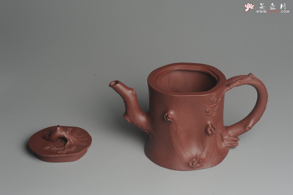 紫砂壶图片：实力派全手工木棉松桩 气质非凡 肌理自然生动 难度大 - 宜兴紫砂壶网