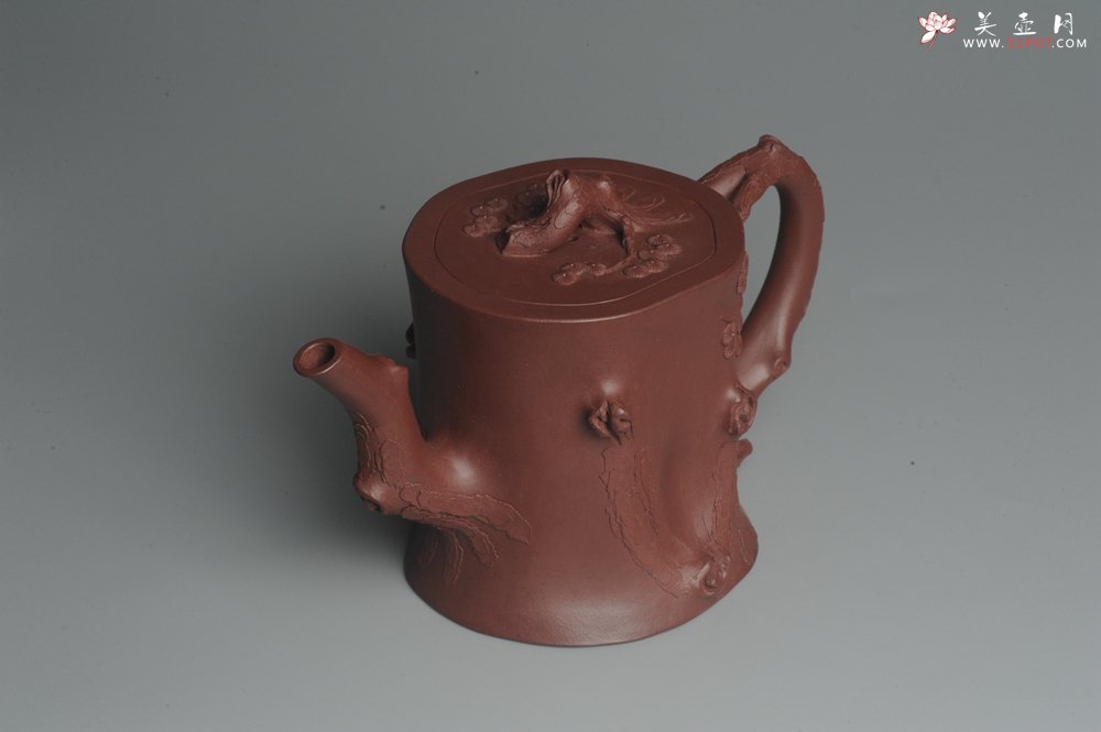 紫砂壶图片：实力派全手工木棉松桩 气质非凡 肌理自然生动 难度大 - 宜兴紫砂壶网