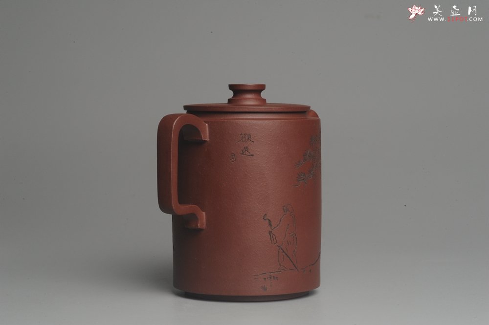 紫砂壶图片：美壶特惠 优质原矿红拼文人小壶柱础 做工精细 禾人老师即兴装饰 - 宜兴紫砂壶网