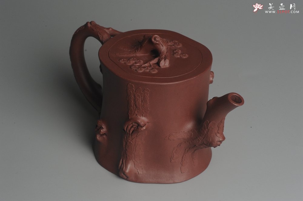 紫砂壶图片：实力派全手工木棉松桩 气质非凡 肌理自然生动 难度大 - 宜兴紫砂壶网