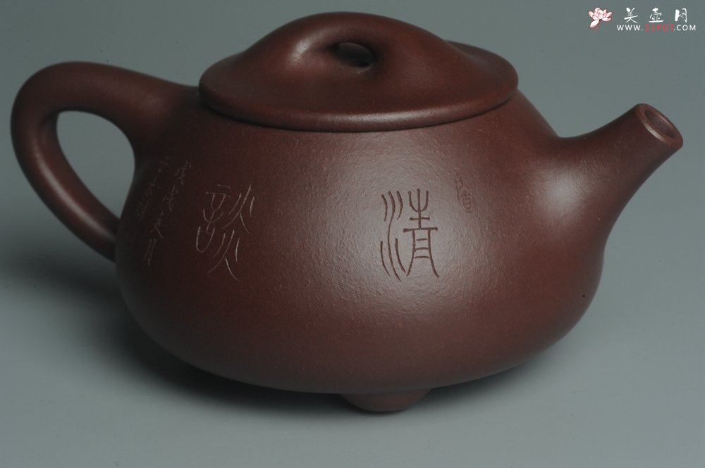 紫砂壶图片：美壶特惠 经典平盖小石瓢 满瓢（景舟石瓢）子木刻绘枯枝鸟 - 宜兴紫砂壶网