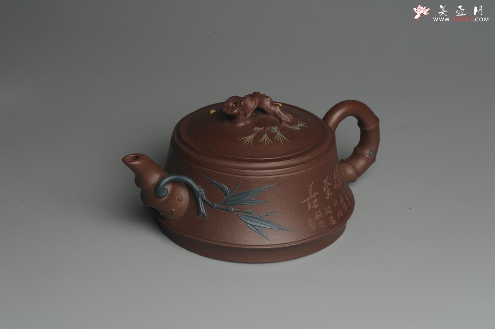 紫砂壶图片：美壶特惠 精工岁寒三友松竹梅 嵌盖难度大 文气雅致 - 宜兴紫砂壶网