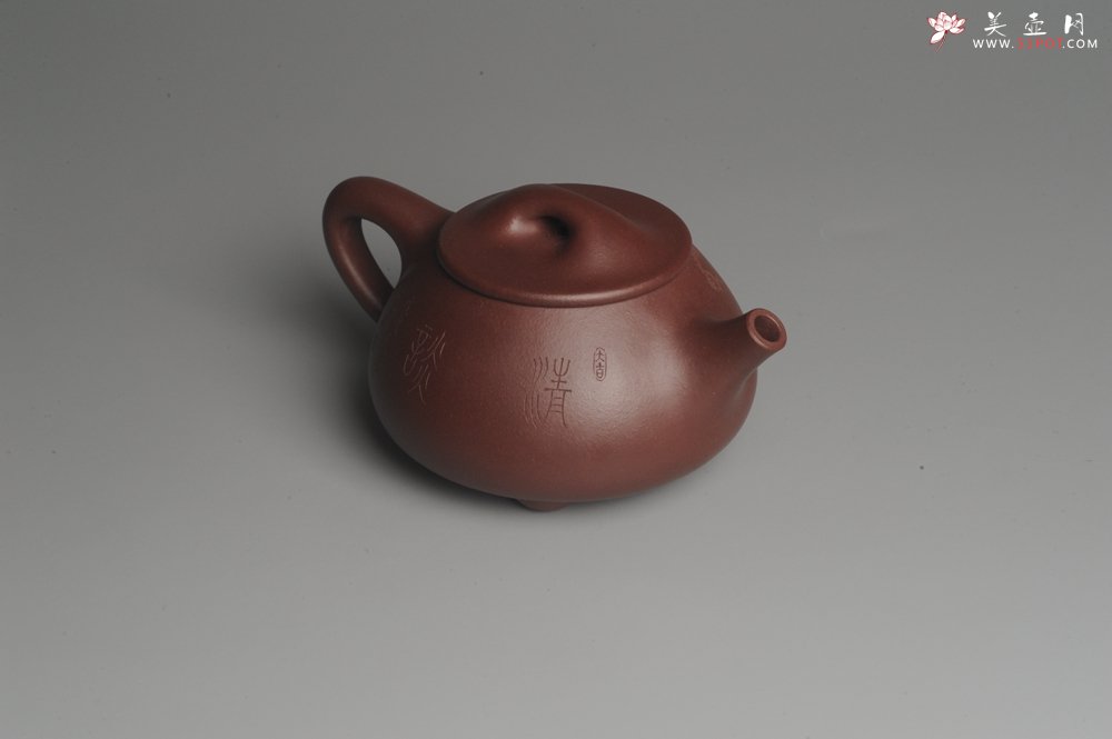 紫砂壶图片：美壶特惠 经典平盖小石瓢 满瓢（景舟石瓢）子木刻绘枯枝鸟 - 宜兴紫砂壶网