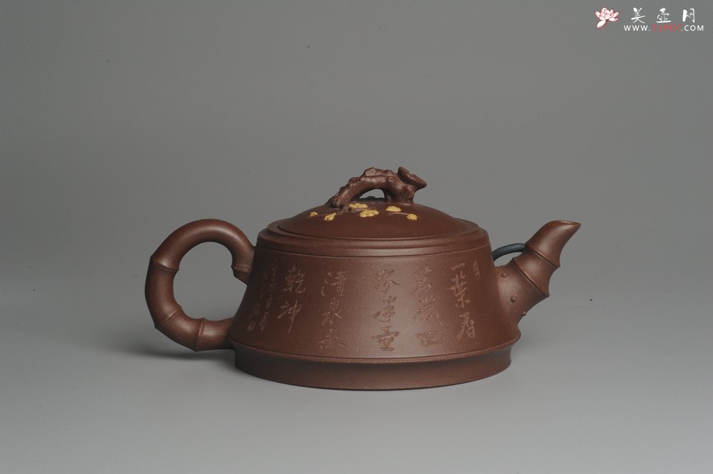 紫砂壶图片：美壶特惠 精工岁寒三友松竹梅 嵌盖难度大 文气雅致 - 宜兴紫砂壶网