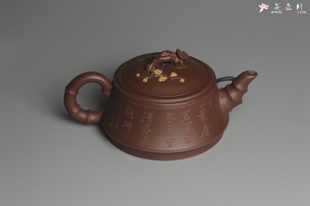 紫砂壶图片：美壶特惠 精工岁寒三友松竹梅 嵌盖难度大 文气雅致 - 宜兴紫砂壶网