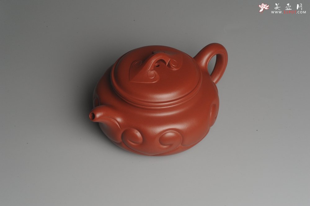 紫砂壶图片：美壶特惠 优质大红袍朱泥 精工仿古如意 - 宜兴紫砂壶网