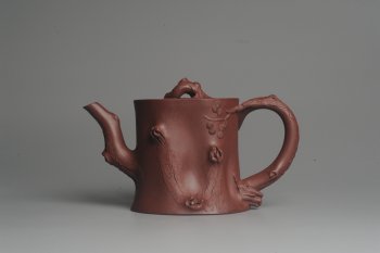 紫砂壶图片：实力派全手工木棉松桩 气质非凡 肌理自然生动 难度大 - 宜兴紫砂壶网