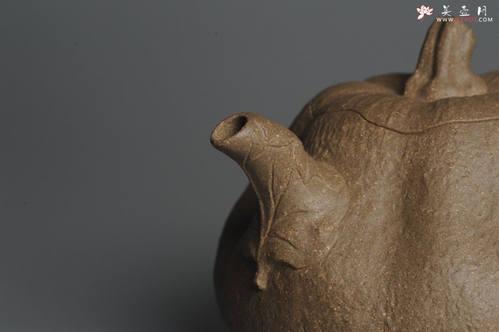 紫砂壶图片：美壶特惠 精致卡盖全手工老青段仿生小叶歪瓜 难度大 - 宜兴紫砂壶网