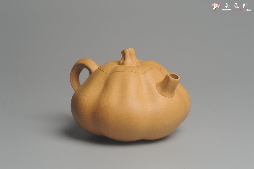 紫砂壶图片：美壶特惠 黄金段泥精致卡盖全手工仿生小南瓜 - 宜兴紫砂壶网