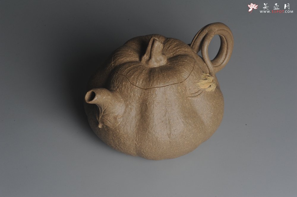 紫砂壶图片：美壶特惠 精致卡盖全手工老青段仿生小叶歪瓜 难度大 - 宜兴紫砂壶网