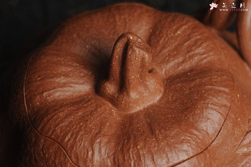 紫砂壶图片：美壶特惠 精致卡盖全手工油润降坡泥仿生小叶歪瓜 难度大 - 宜兴紫砂壶网