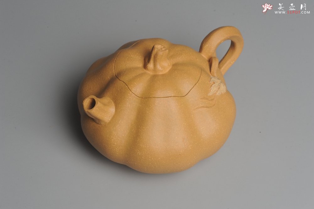 紫砂壶图片：美壶特惠 黄金段泥精致卡盖全手工仿生小南瓜 - 宜兴紫砂壶网