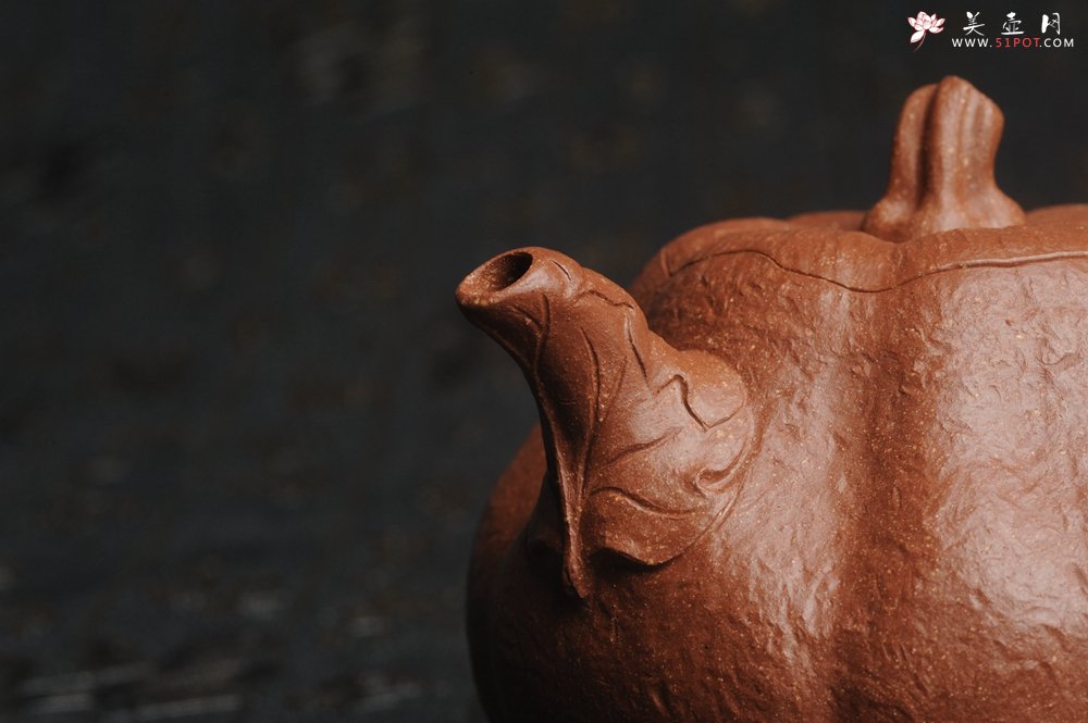 紫砂壶图片：美壶特惠 精致卡盖全手工油润降坡泥仿生小叶歪瓜 难度大 - 宜兴紫砂壶网