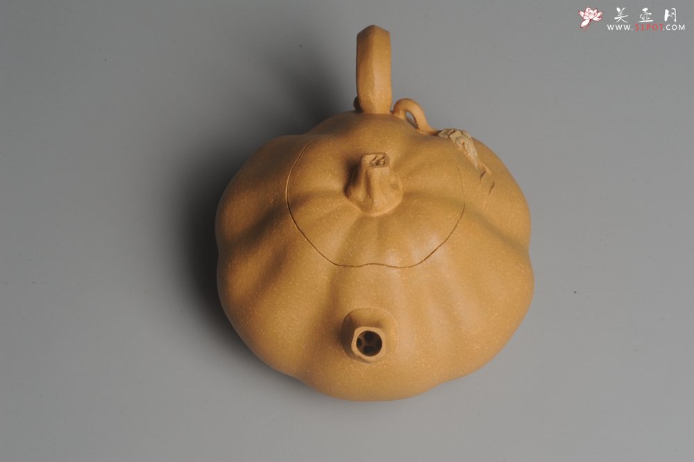 紫砂壶图片：美壶特惠 黄金段泥精致卡盖全手工仿生小南瓜 - 宜兴紫砂壶网