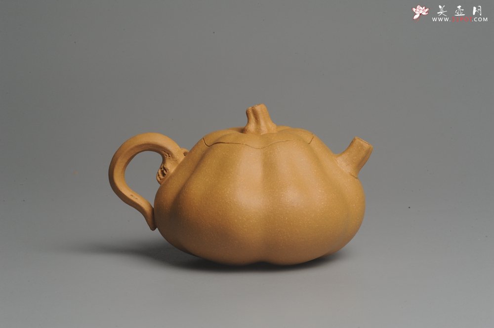 紫砂壶图片：美壶特惠 黄金段泥精致卡盖全手工仿生小南瓜 - 宜兴紫砂壶网