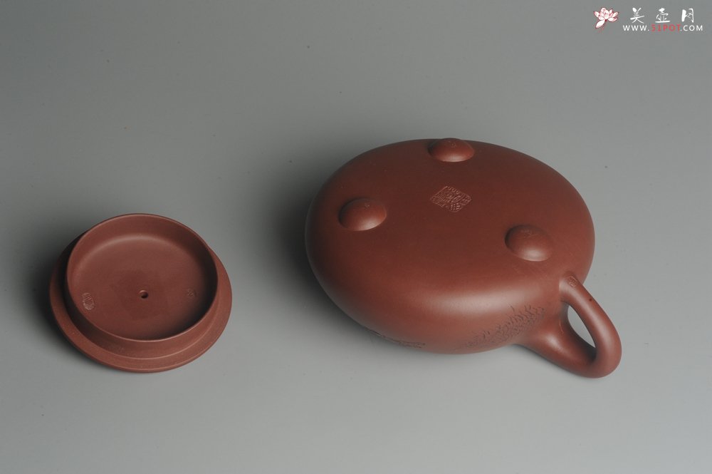 紫砂壶图片：油润紫泥 全手工大满瓢 石瓢 文气装饰双贵图 游鱼之乐 煮白石泛绿云 一瓢细酌邀桐君 - 宜兴紫砂壶网