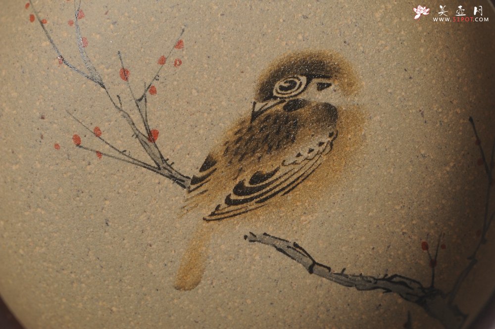 紫砂壶图片：款式一 美杯美垫特惠 精致彩绘泥绘花鸟品茗杯主人杯 杯垫一套 灰常漂亮 - 宜兴紫砂壶网