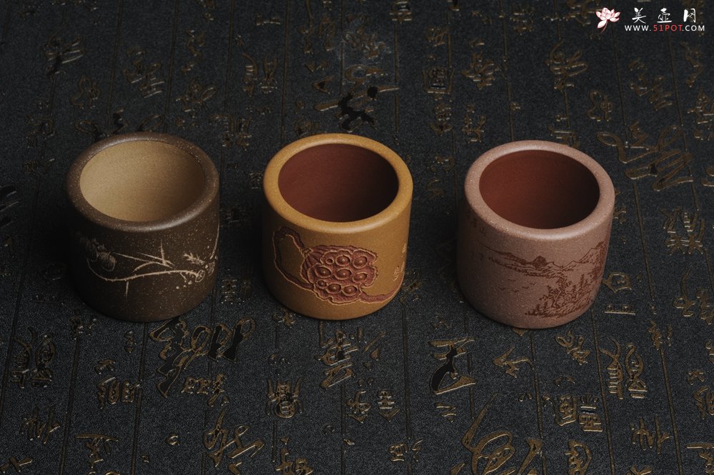 紫砂壶图片：美杯中秋特惠 精品好泥好工好刻雅致厚实品茗杯 缸杯 主人杯 一套三只 送礼佳品 - 宜兴紫砂壶网