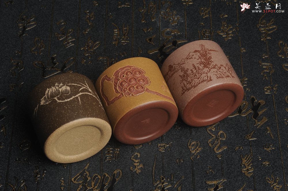 紫砂壶图片：美杯中秋特惠 精品好泥好工好刻雅致厚实品茗杯 缸杯 主人杯 一套三只 送礼佳品 - 宜兴紫砂壶网