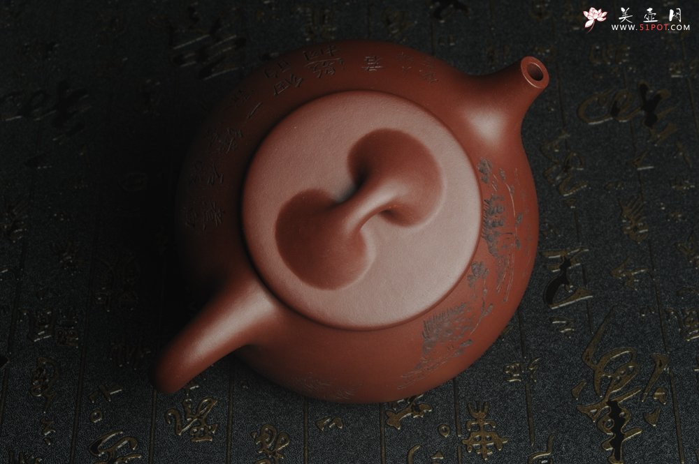 紫砂壶图片：油润紫泥 全手工大满瓢 石瓢 文气装饰双贵图 游鱼之乐 煮白石泛绿云 一瓢细酌邀桐君 - 宜兴紫砂壶网