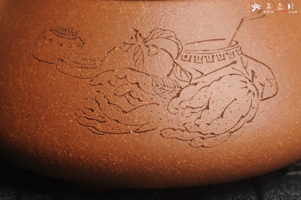 紫砂壶图片：潜力股周小培全手工演绎精品五彩段泥景舟石瓢 清茗堂助工文气装饰菖蒲佛手清供图 心清香妙 - 宜兴紫砂壶网