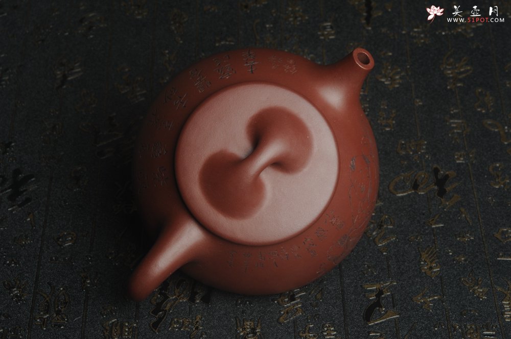 紫砂壶图片：油润紫泥 全手工大满瓢 石瓢 文气装饰小息图 紫瓯蕴玉烹雀舌 砂罂含露泛春华 - 宜兴紫砂壶网