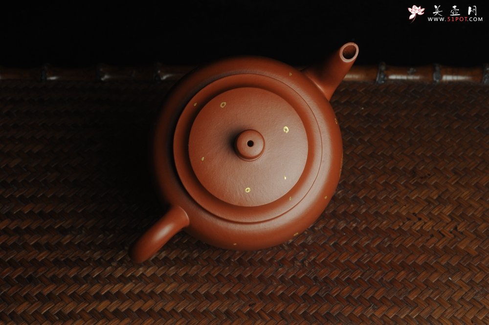 紫砂壶图片：特好朱泥全手工描金平盖古莲子 - 宜兴紫砂壶网