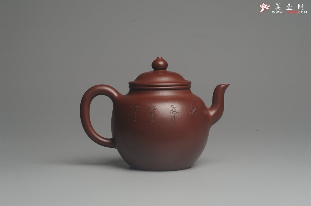 紫砂壶图片：油润黄龙山4号深井红皮龙 全手工高灯壶 清茗堂助工文气装饰龟寿图 延年益寿 - 宜兴紫砂壶网