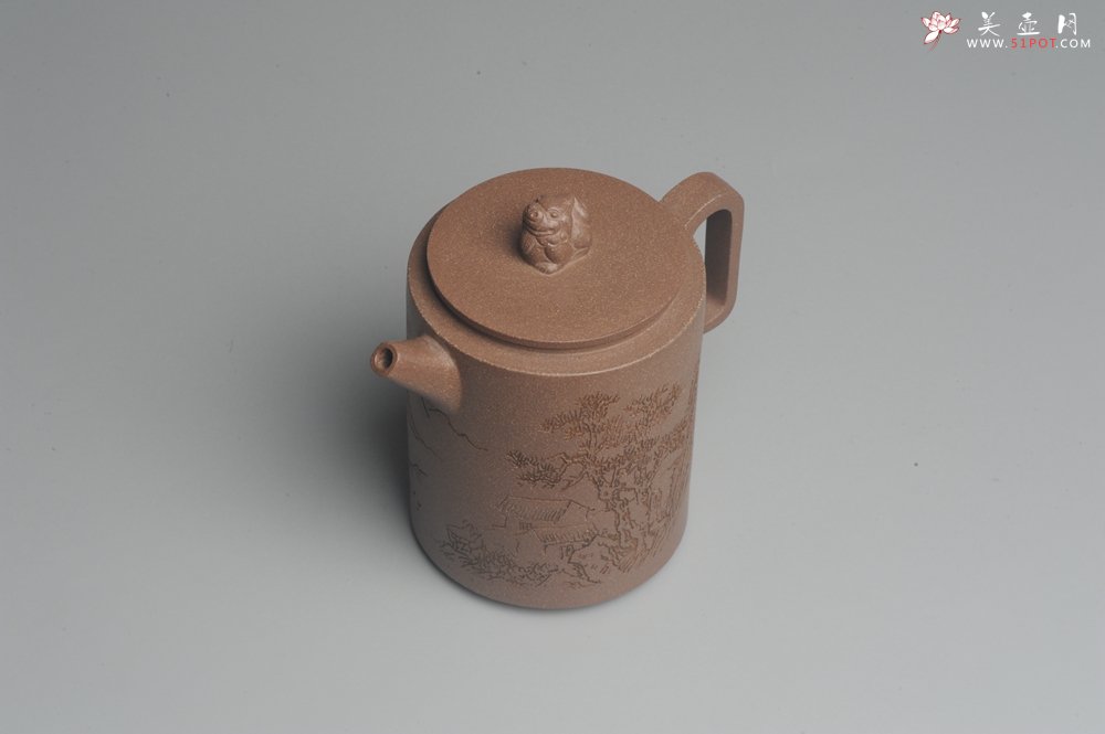 紫砂壶图片：美壶特惠 优质老段文人集狮壶 通景山水 灰常雅致 - 宜兴紫砂壶网